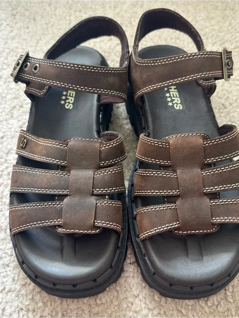 Skechers Womens Brown Leather Platform Fisherman Sandals